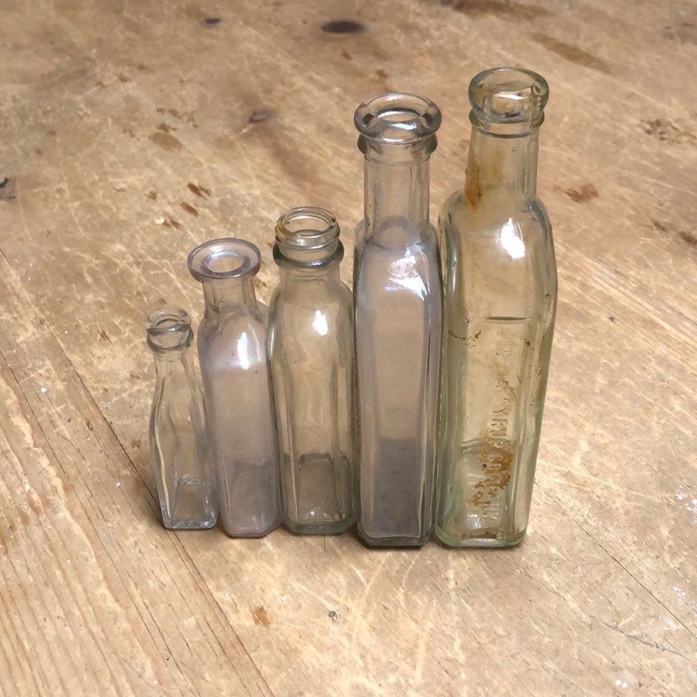 5 Vintage Glass Medicine Bottles